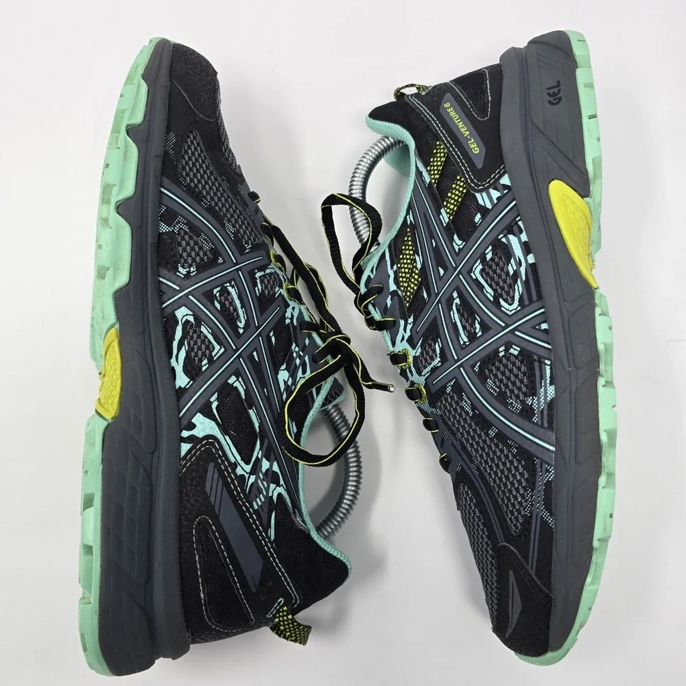 Asics Gel-Venture 6 Womens 9 Trail Running Shoes Black Carbon Neon T7G6N